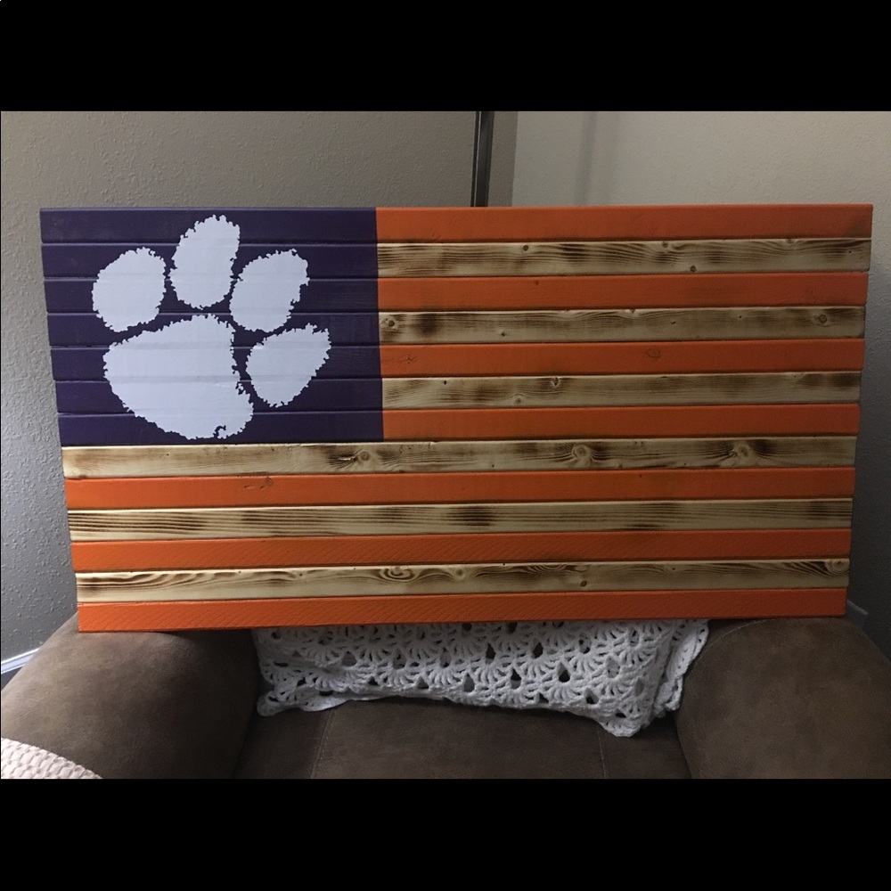 Handmade Wooden Clemson Flag
